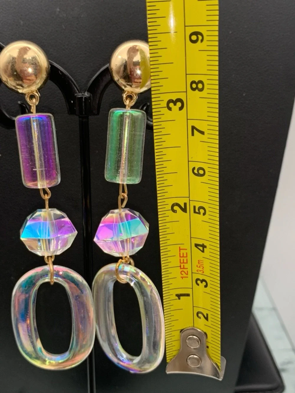 Gold tone and AB coated Iridescent Dangle Hoop Earrings - Women Jewelry